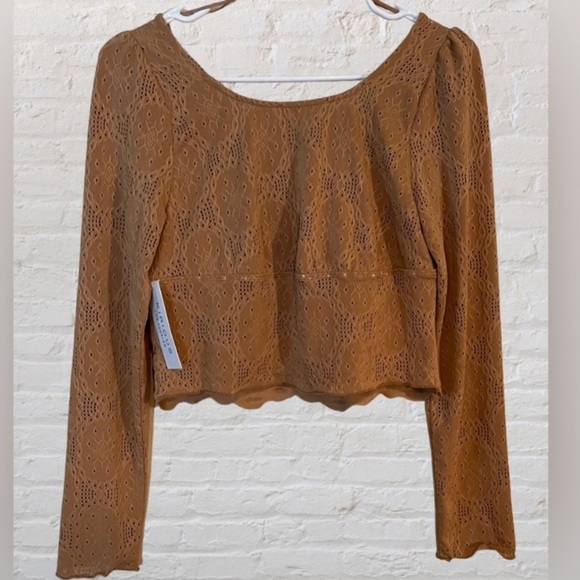 NWT/ Kirious Los Angeles Embroidered Tan Cropped Top Long Sleeve Small. - Picture 3 of 7